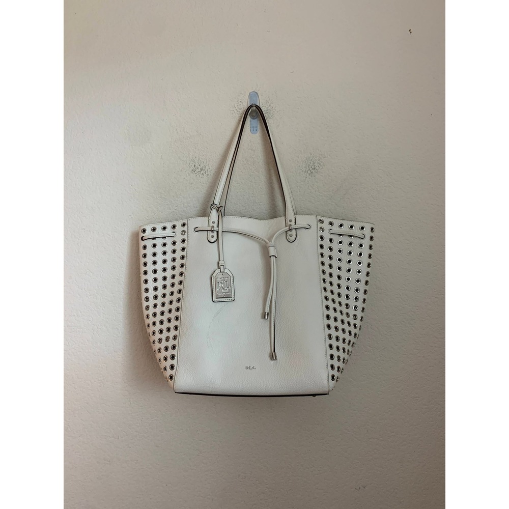 Lauren Ralph Lauren White Leather Eyelet Tote Shoulder Bag NWT - Picture 2 of 16